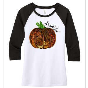 Thankful Abstract Pumpkin Thanksgiving Women's Tri-Blend 3/4-Sleeve Raglan Shirt