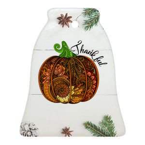 Thankful Abstract Pumpkin Thanksgiving Ceramic Bell Ornament