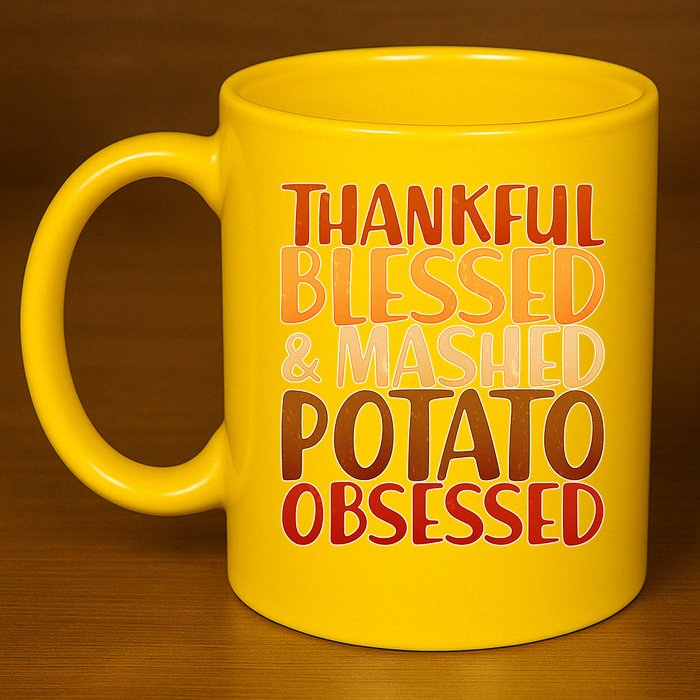 Thankful Blessed Mashed Potato Obsessed  11oz C Handle Ceramic Mug