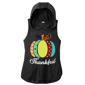 Thankful Floral Pumpkin Ladies PosiCharge Tri-Blend Wicking Draft Hoodie Tank