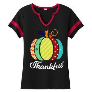 Thankful Floral Pumpkin Ladies Halftime Notch Neck Tee