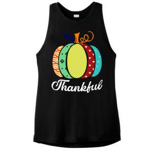 Thankful Floral Pumpkin Ladies PosiCharge Tri-Blend Wicking Tank