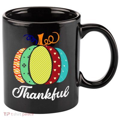Thankful Floral Pumpkin 11oz C Handle Ceramic Mug