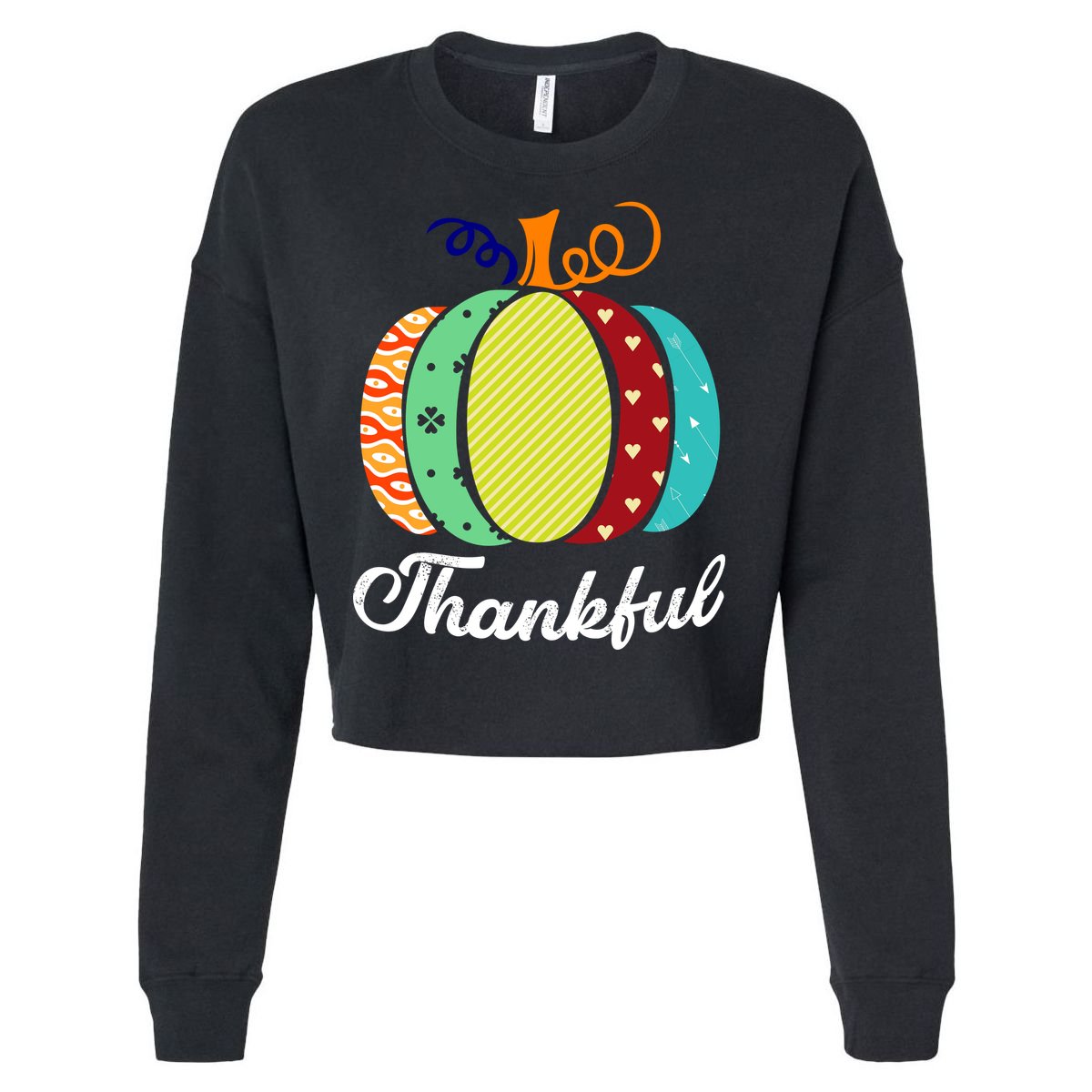 Thankful Floral Pumpkin Cropped Pullover Crew