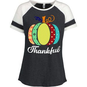 Thankful Floral Pumpkin Enza Ladies Jersey Colorblock Tee