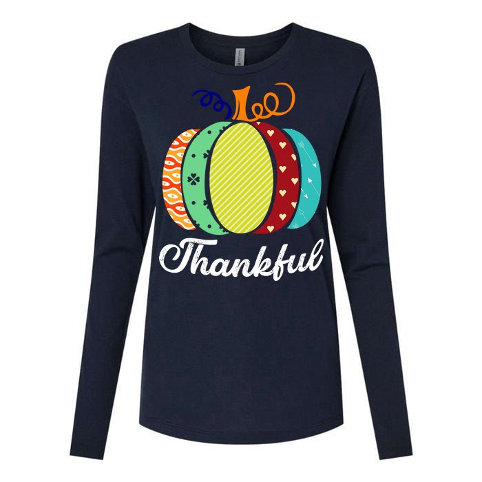 Thankful Floral Pumpkin Womens Cotton Relaxed Long Sleeve T-Shirt