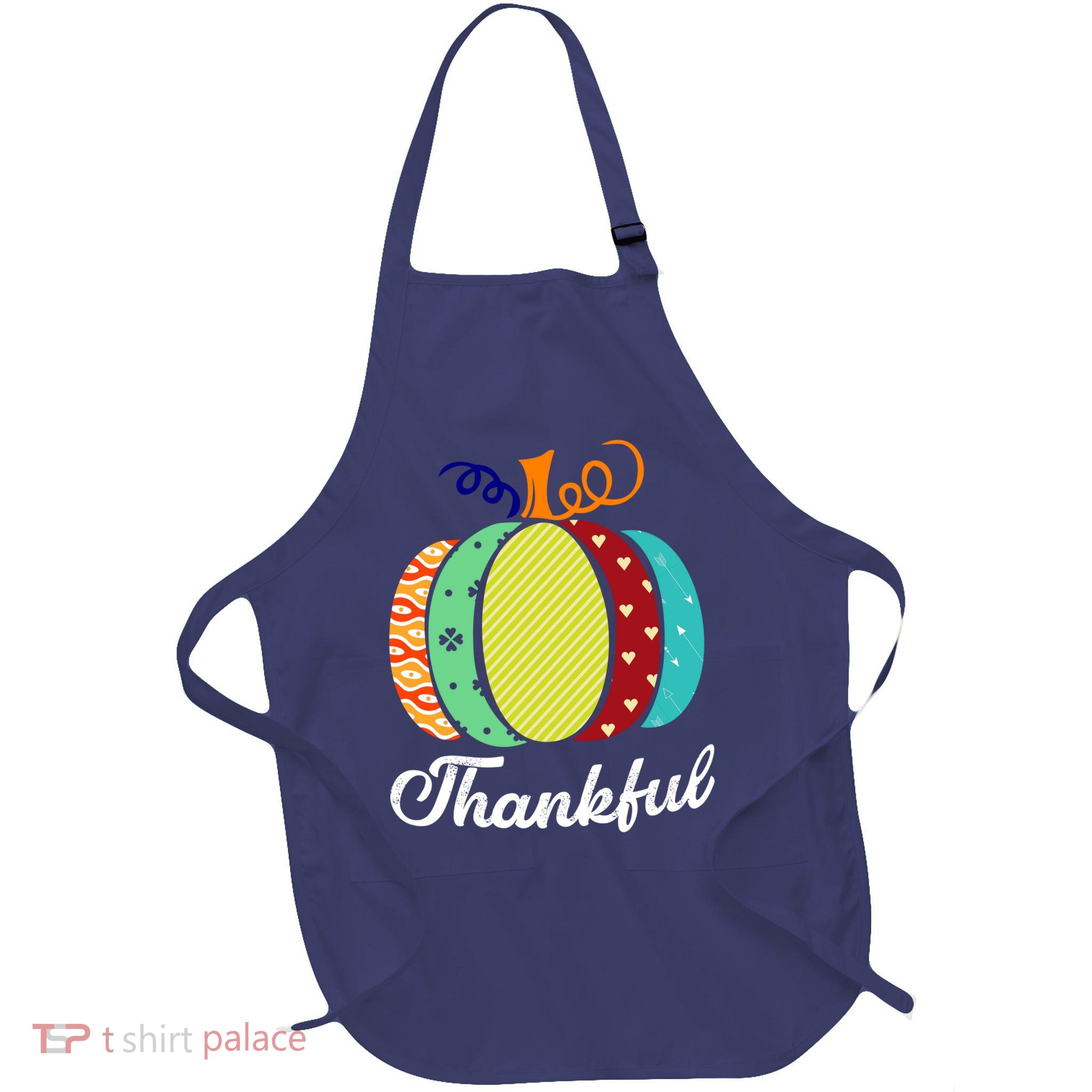 Thankful Floral Pumpkin Full-Length Apron With Pockets