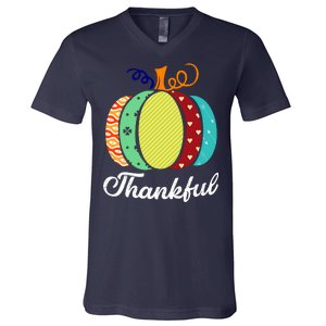 Thankful Floral Pumpkin V-Neck T-Shirt