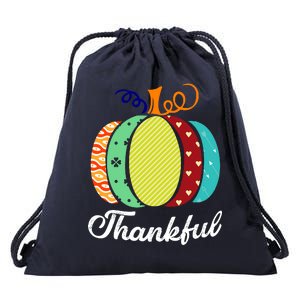 Thankful Floral Pumpkin Drawstring Bag