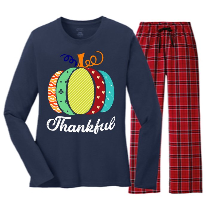 Thankful Floral Pumpkin Women's Long Sleeve Flannel Pajama Set 