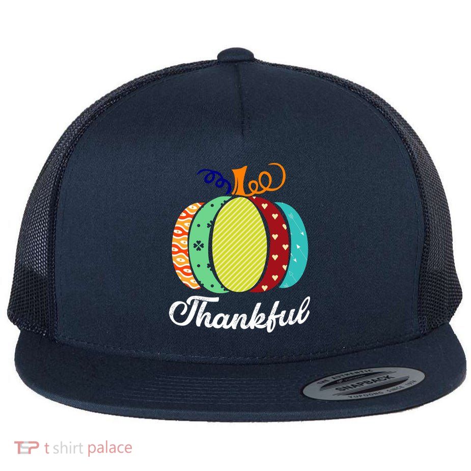 Thankful Floral Pumpkin Flat Bill Trucker Hat