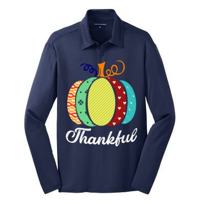 Thankful Floral Pumpkin Silk Touch Performance Long Sleeve Polo