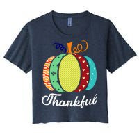 Thankful Floral Pumpkin Women's Crop Top Tee