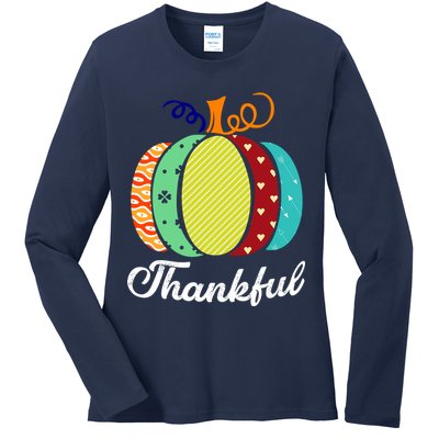 Thankful Floral Pumpkin Ladies Long Sleeve Shirt