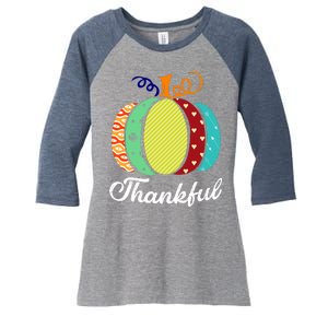 Thankful Floral Pumpkin Women's Tri-Blend 3/4-Sleeve Raglan Shirt