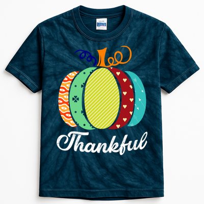 Thankful Floral Pumpkin Kids Tie-Dye T-Shirt