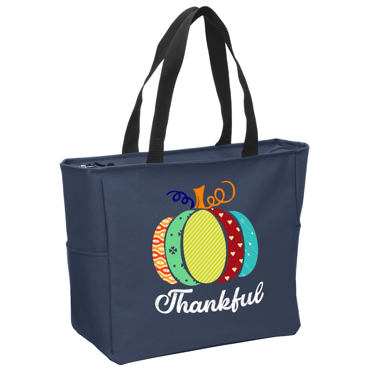Thankful Floral Pumpkin Zip Tote Bag