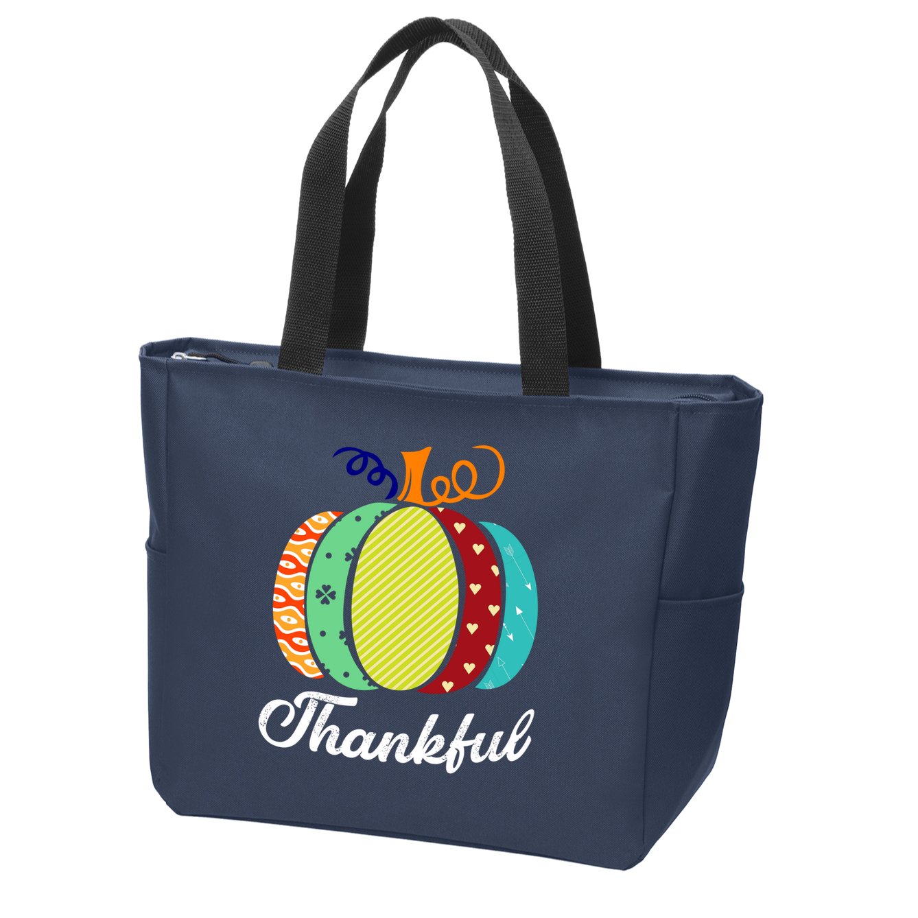 Thankful Floral Pumpkin Zip Tote Bag
