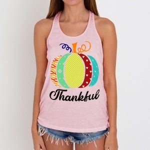 Thankful Floral Pumpkin Women's Knotted Racerback Tank