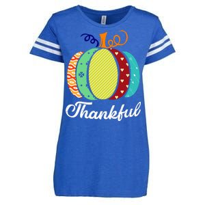 Thankful Floral Pumpkin Enza Ladies Jersey Football T-Shirt