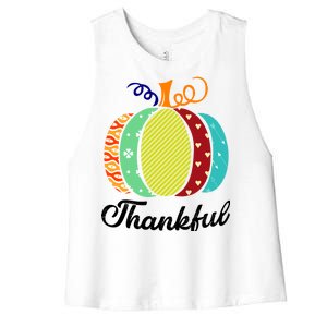 Thankful Floral Pumpkin Women's Racerback Cropped Tank