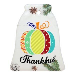 Thankful Floral Pumpkin Ceramic Bell Ornament