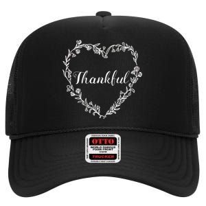 Thankful Floral Wreath High Crown Mesh Back Trucker Hat