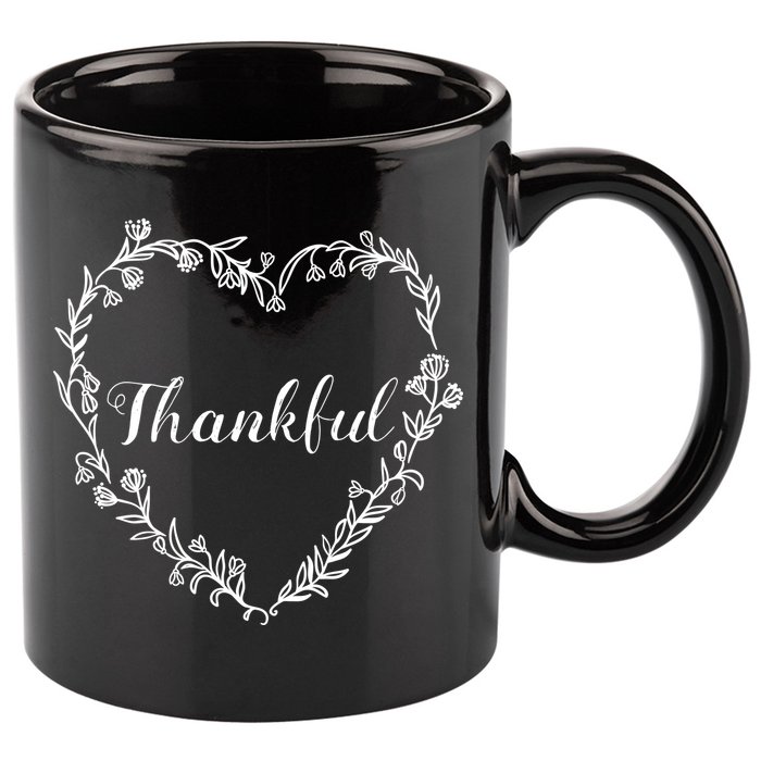 Thankful Floral Wreath 11oz C Handle Ceramic Mug