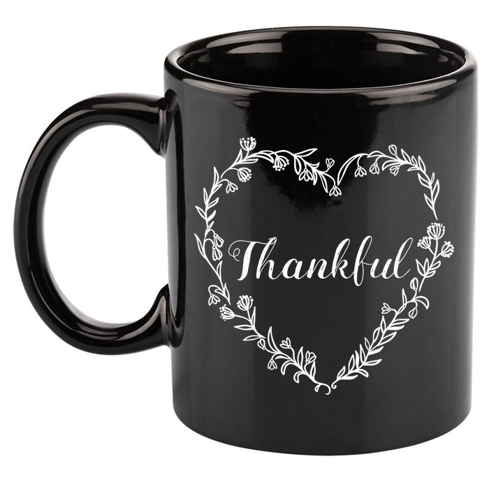 Thankful Floral Wreath 11oz C Handle Ceramic Mug