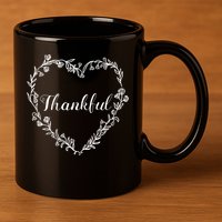 Thankful Floral Wreath 11oz C Handle Ceramic Mug