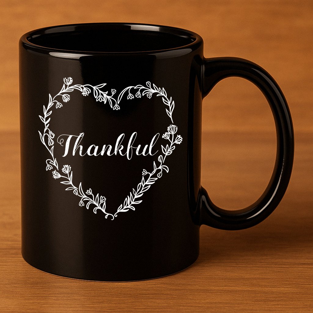 Thankful Floral Wreath 11oz C Handle Ceramic Mug