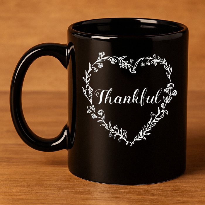 Thankful Floral Wreath 11oz C Handle Ceramic Mug