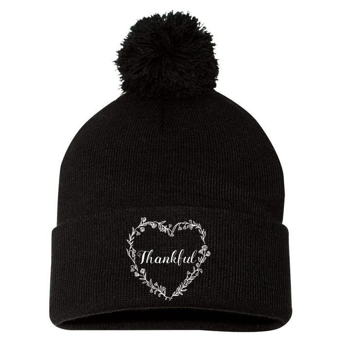 Thankful Floral Wreath Pom Pom 12in Knit Beanie