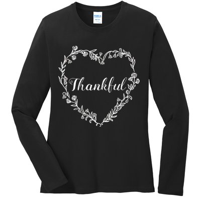Thankful Floral Wreath Ladies Long Sleeve Shirt