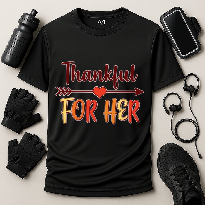Thankful For Her Matching Thanksgiving Cooling Performance Crew T-Shirt