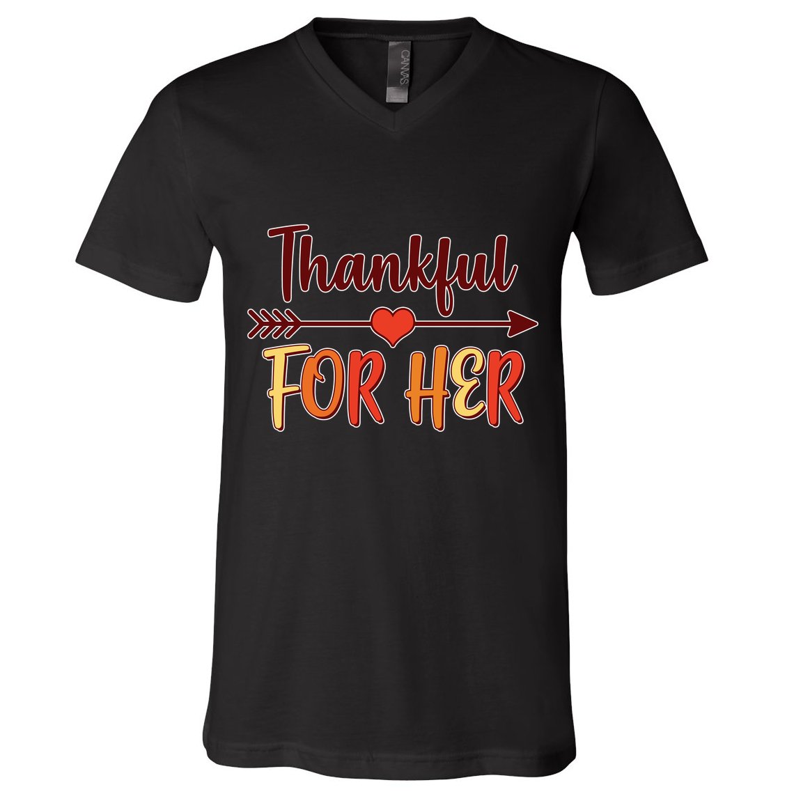 Thankful For Her Matching Thanksgiving V-Neck T-Shirt