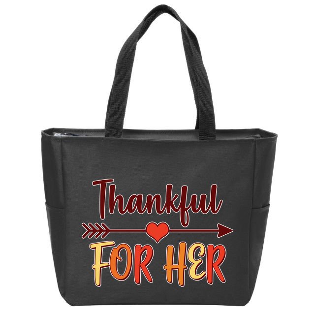 Thankful For Her Matching Thanksgiving Zip Tote Bag