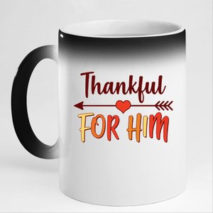 Thankful For Him Matching Thanksgiving 11oz Black Color Changing Mug