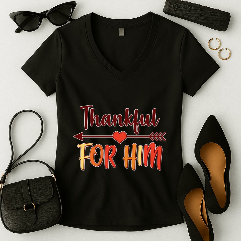 Thankful For Him Matching Thanksgiving Women's V-Neck T-Shirt