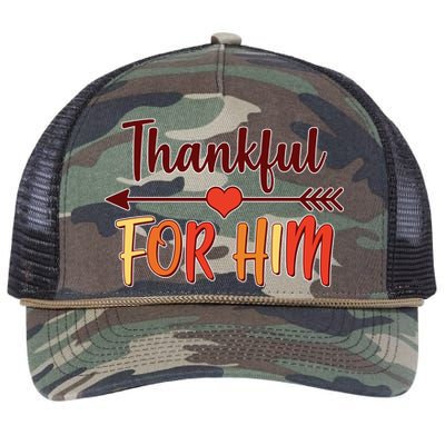 Thankful For Him Matching Thanksgiving Retro Rope Trucker Hat Cap