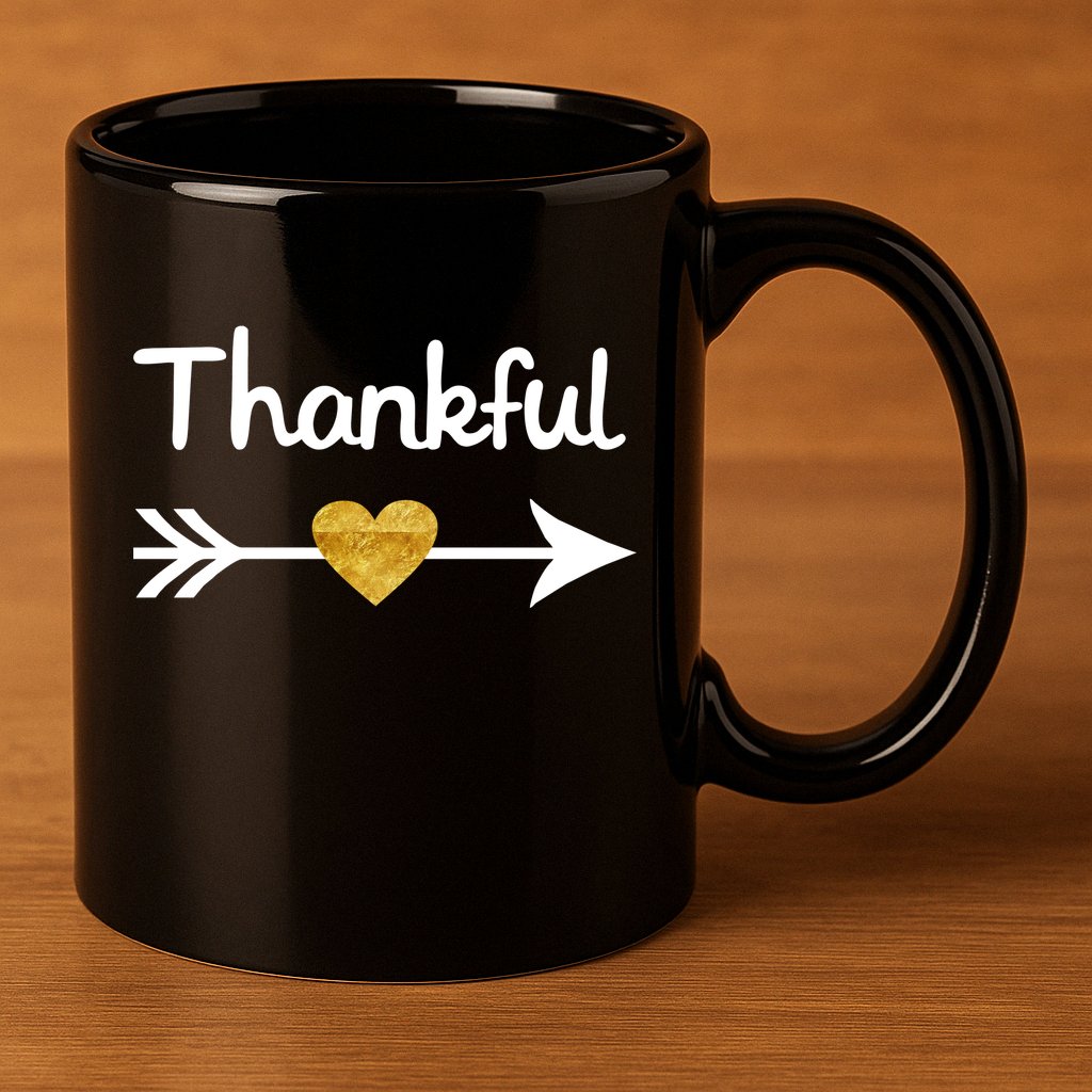 Thankful Golden Heart 11oz C Handle Ceramic Mug
