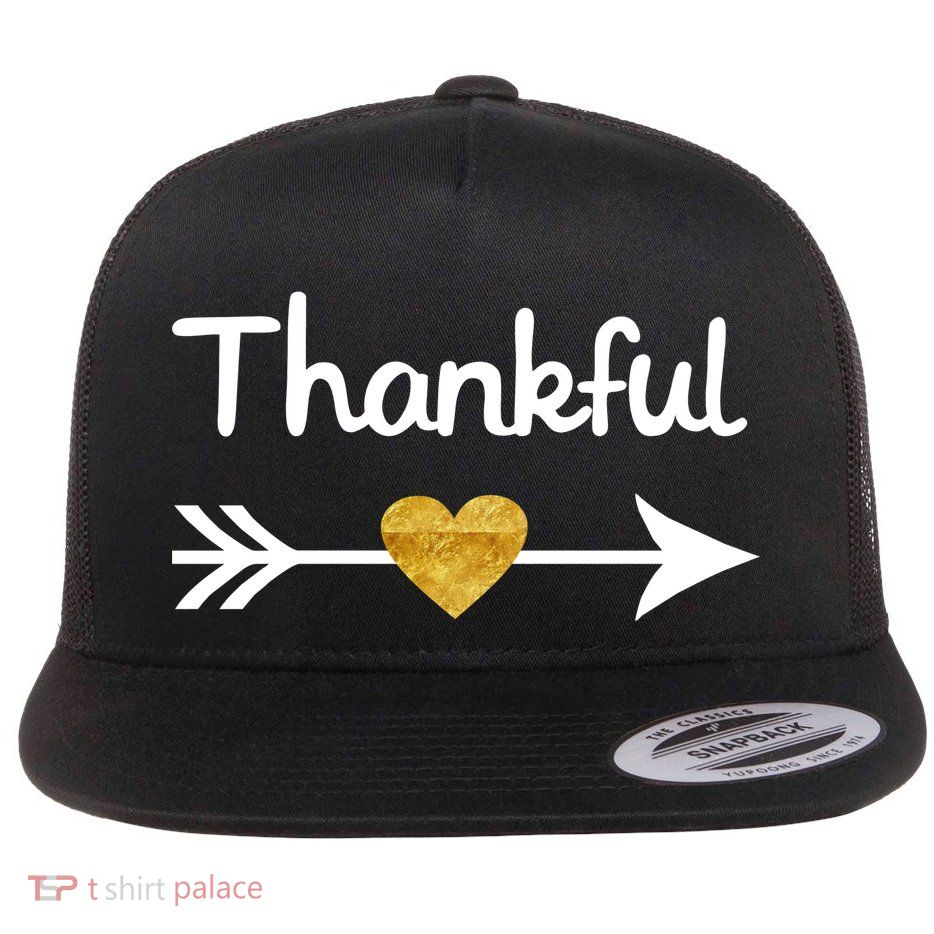 Thankful Golden Heart Flat Bill Trucker Hat
