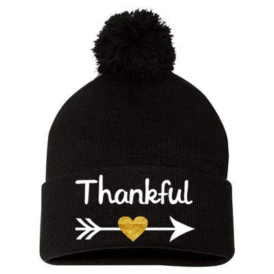 Thankful Golden Heart Pom Pom 12in Knit Beanie