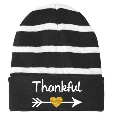 Thankful Golden Heart Striped Beanie with Solid Band