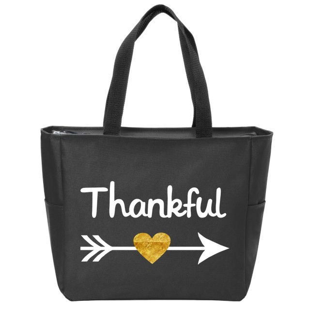 Thankful Golden Heart Zip Tote Bag