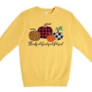 Thankful Grateful Blessed Fashion Buffalo Plaid Leopard Premium Crewneck Sweatshirt