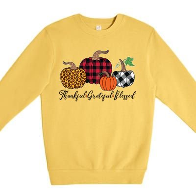 Thankful Grateful Blessed Fashion Buffalo Plaid Leopard Premium Crewneck Sweatshirt