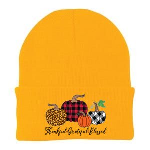 Thankful Grateful Blessed Fashion Buffalo Plaid Leopard Knit Cap Winter Beanie