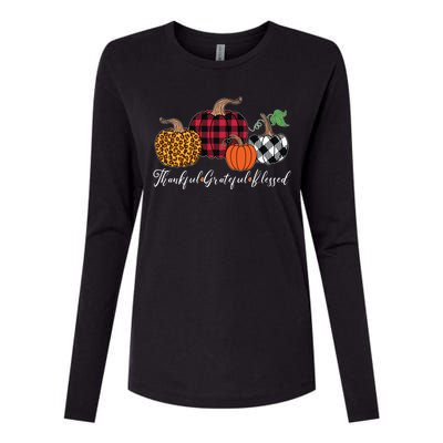 Thankful Grateful Blessed Fashion Buffalo Plaid Leopard Womens Cotton Relaxed Long Sleeve T-Shirt