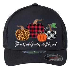 Thankful Grateful Blessed Fashion Buffalo Plaid Leopard Flexfit Unipanel Trucker Cap